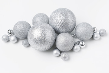 Christmas tree baubles isolated on white background