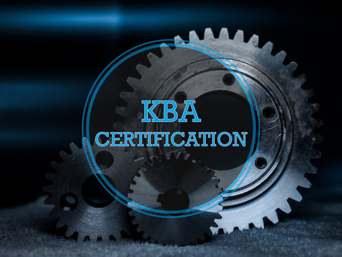 KBA Certification Logo in blau mit Industrie Hintergrund