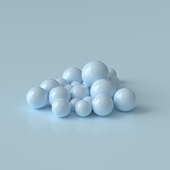 spheres on white pastel blue background