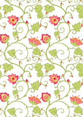 Tradition mughal motif, fantasy flowers in retro, vintage style. Seamless pattern, background. Vector illustration. Isolated on white background..