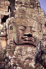 details of large carved face in Angkor Thom temple