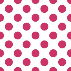 Tile vector pattern with big pink polka dots on white background