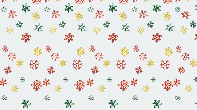 Christmas animation snowflakes color falling and rotating - seamless loop. Alpha matte