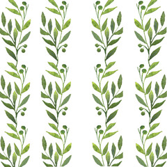 Watercolor hand painted banner with green leaves. Spring or summer flowers for invitation, wedding or greeting cards.