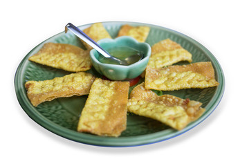 Vietnamese Deep Fried Wontons with pork, shrimp and vegetable, focus selective