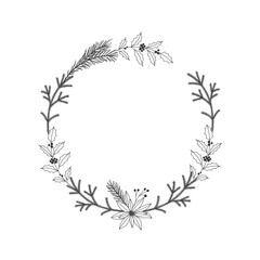 Christmas floral hand drawn wreath on white background - 299730593