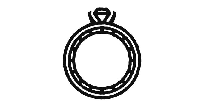 Wedding ring outline icon animation footage/video. Hand drawn like symbol animated with motion graphic, can be used as loop item, has alpha channel and it's at 4K video resolution.