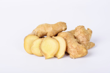 Fresh ginger on white background