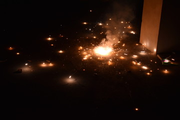 Indian Festival of Lights, Happy Diwali Celebration with illustration of exploding Firecracker on...