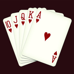 Royal Flush of hearts - playing cards vector illustration