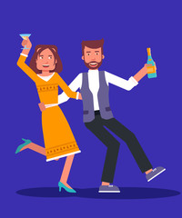 Drunk dancing couple flat illustration