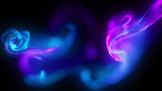 4k  Fluid particles. Liquid glowing multicolor neon dust. Fluid animation. Abstract background