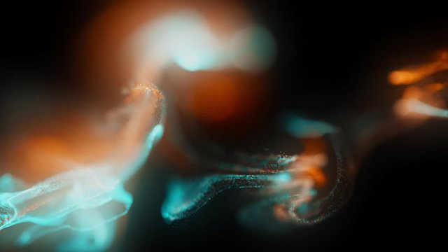 4k  Fluid particles. Liquid glowing multicolor neon dust. Fluid animation. Abstract background