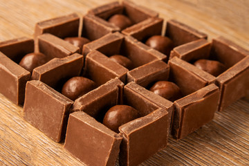 Chocolate pieces and balls.