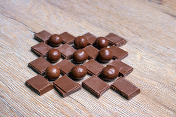 Chocolate pieces and balls.