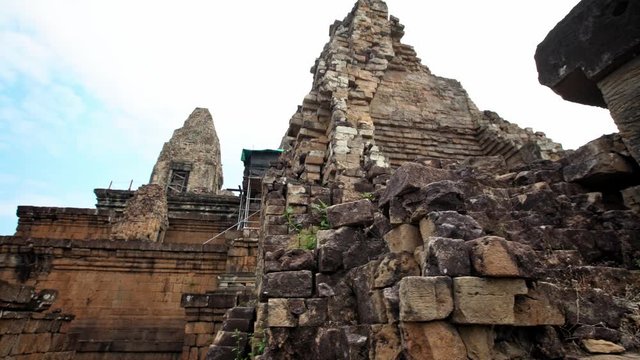 4K, Pre Rup Prasat is an ancient Hindu temple in Angkor Wat. Archaeological temples in Siam Reap, historic area in Cambodia. The East Baray was built by sandstone, heritage of Khmer Empire.-Dan