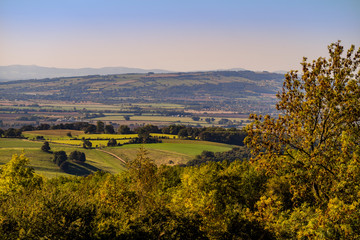 view of the cotswolds from broadway tower worcestershire england uk