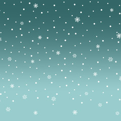 Vector illustration falling snow. Many small snowflakes on a blue background. 