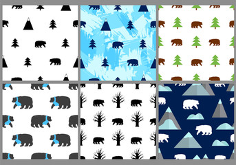 Seamless patterns with bear.