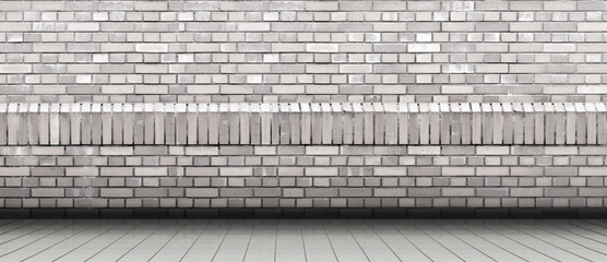 Gray brick wall of an old building. wooden light floor
