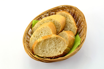 basket of bread baguette on a white background