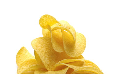 Potato chips pile isolated on white background