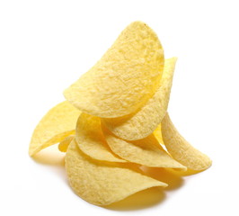 Potato chips pile isolated on white background