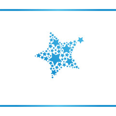 The big star consisting of a set of small stars. Big blue star created by small stars. Logo design template. Blue color.