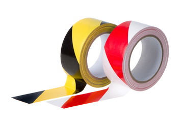 Three rolls of tape for fencing, close-up on a white background isolated