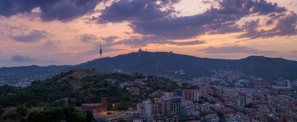AUGUST 29 2018, BARCELONA, SPAIN: View of Barcelona city and costline in spring from the Bunkers in Carmel neighborhood.