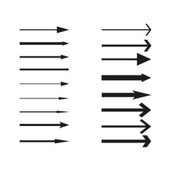 Fototapeta premium Arrows collection. Black arrow direction signs forward and down for navigation or web download button isolated vector narrow, right and recycle arrowhead symbols set