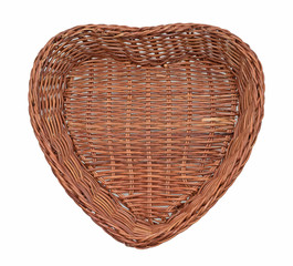 Wooden basket empty heart shape. Made from nature help protect the environment isolate on white...