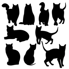 Vector set of a stylish cats. Silhouette of a cats. Modern trend design. Concept for logos, flyers, packs, prints and posters. Pet care, pet food and pets concept