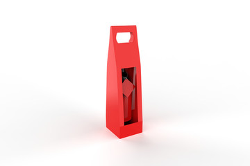 Wine bottle and gift bag on white background. 3d illustration