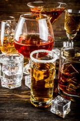 Selection of hard strong alcoholic drinks