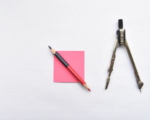 stationery on white background top view
