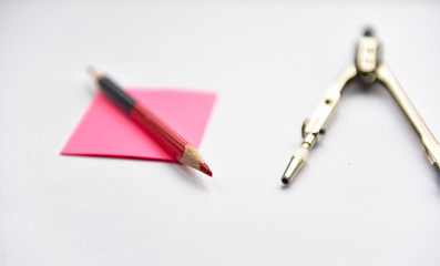 stationery on white background top view