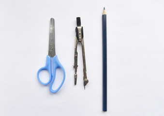 stationery on white background top view