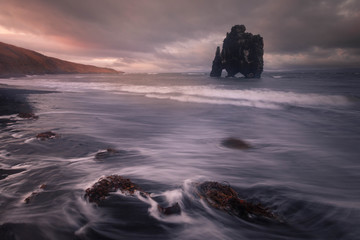 Famous Rhino Rock named Hvitserkur next to Osar in North Iceland.