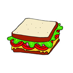 Illustration of a vegetable sandwich with tomato, cheese and lettuce
