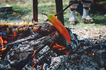 On the fire hot red pepper