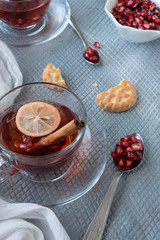 Refreshment time, Tasty homemade biscuits and pomegranate  tea