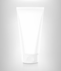 Blank plastic tube for cosmetics. Front view. Vector illustration on grey background. Can be use for your design, advertising, promo and etc. EPS10.	