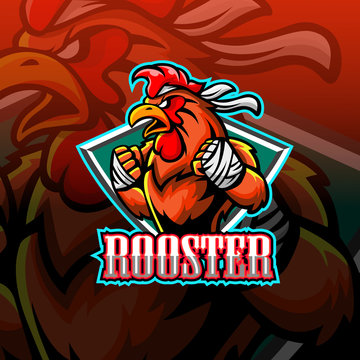 Rooster mascot esport logo design.