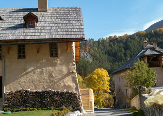 Abbaye Notre-Dame de Boscodon, France. Beautiful autumn French Alps landscapes. Hautes-Alpes mountains.