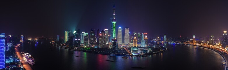 中華人民共和国・上海の夜景 パノラマ