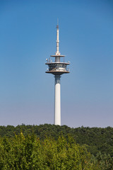 Fototapeta premium Telecommunication tower called Schanzenkopf in the forest near Bad Kreuznach
