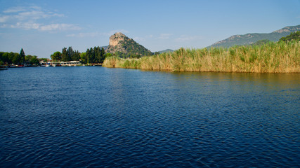 View of Dalyan channel connecting Mediterranean Sea