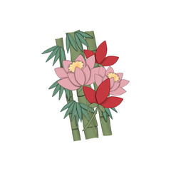Chinese Bamboo Isolated On A White Background Hand Drawn Illustration	