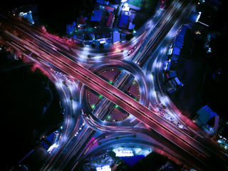 Modern transportation with Expressway, Road and Roundabout, multilevel junction highway-Top view....